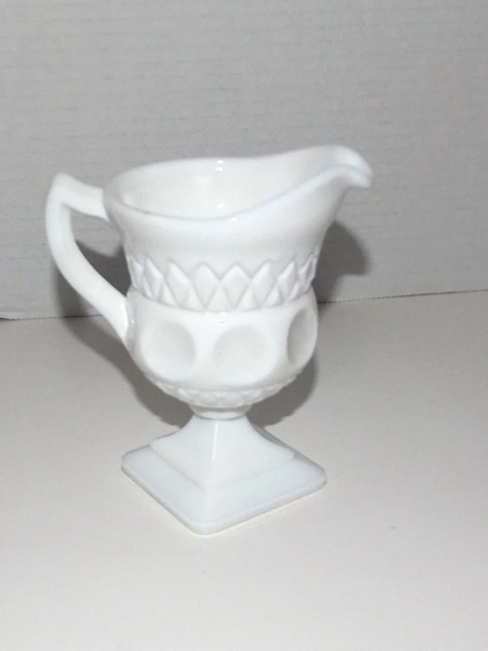 1957-58 McKee Plymouth Thumbprint White Milk Glass Creamer & Sugar Bowl